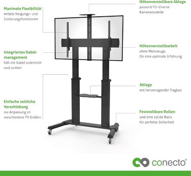 Підставка для телевізора Conecto TV Stand, регульована, поворотна, на колесах, 55-100 дюймів, чорна, модель LM-FS03G