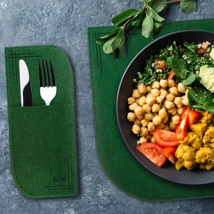 Набір килимків на стіл VILSTO, 18 шт., миючі, для посуду, столових приборів, декор кухні та столу, лісовий зелений