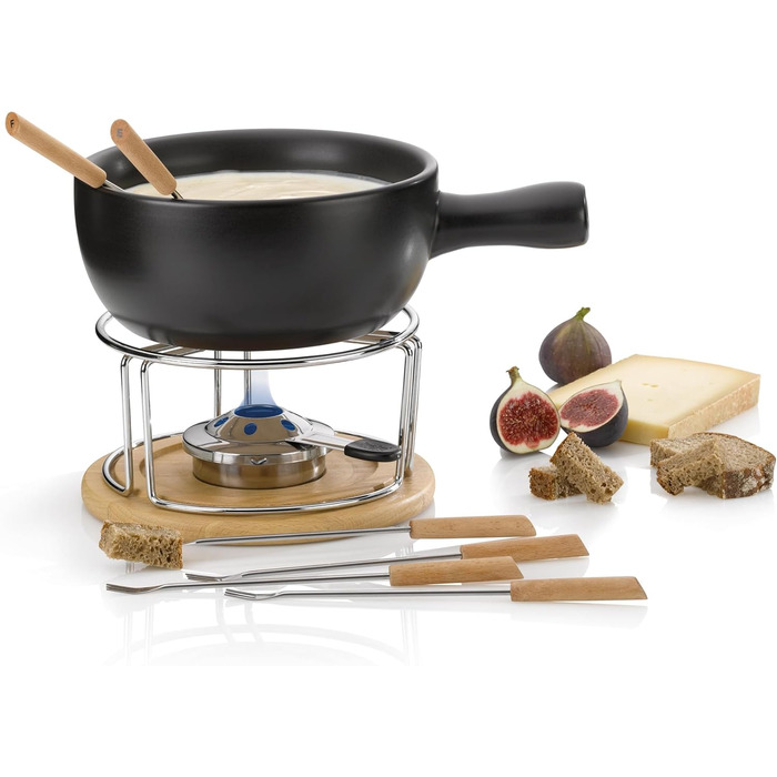 Набір для фондю Kela Käsefondue Set 10tlg, керамічний фондю на 6 осіб NATURA, з підставкою для пальників, виделки та тримач для виделок