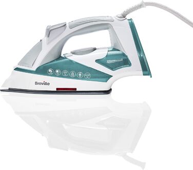 Праска Breville Powersteam 2600W з керамічною підошвою, 220г парового удару, вертикальним паровим струменем, автовимкнення, білий/блакитний