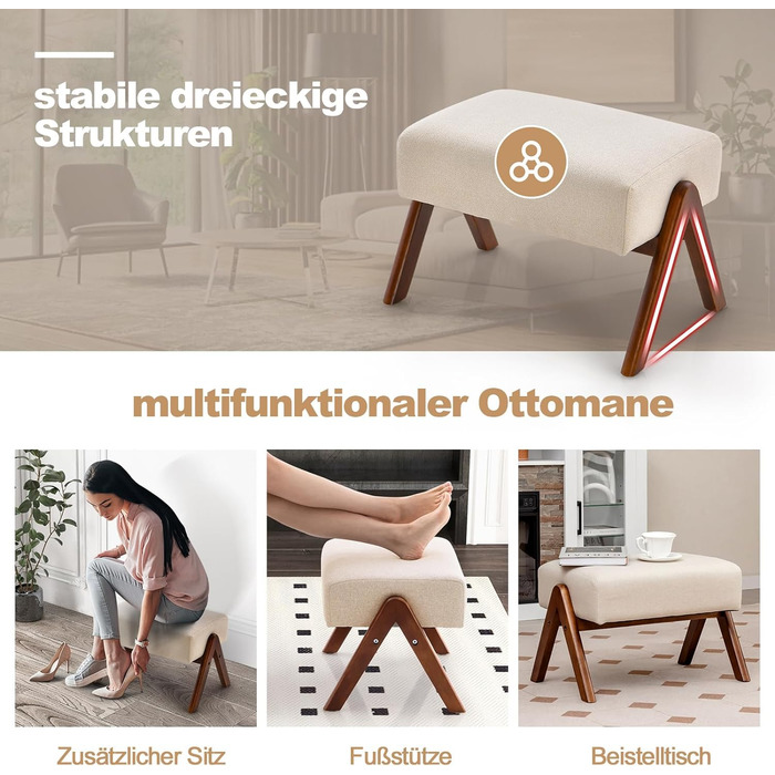 Крісло-гойдалка COSTWAY з пуфом, до 150 кг, бежеве - розслабляюче крісло для вітальні та спальні з дерев'яним каркасом
