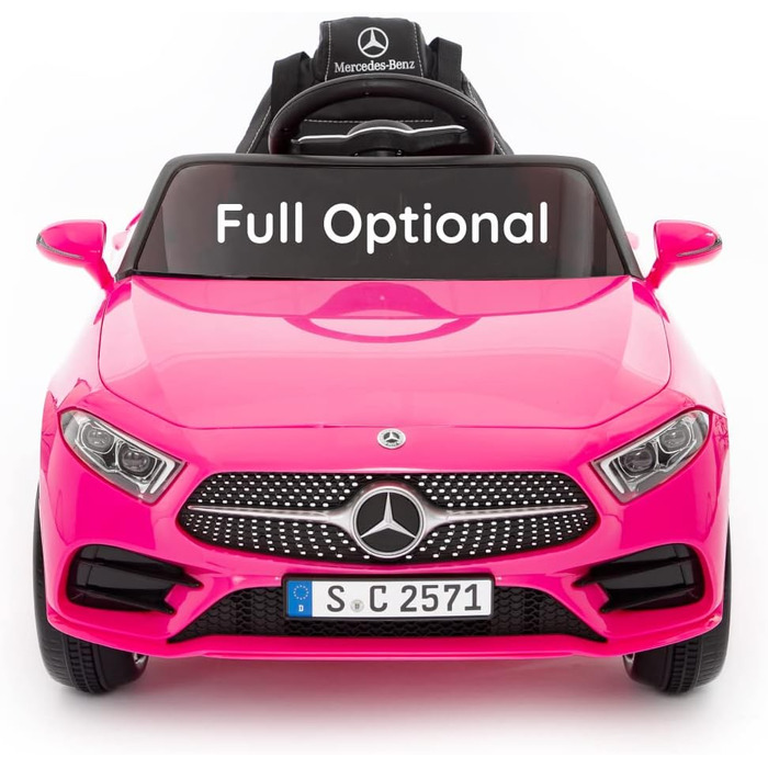 Дитячий електромобіль Mercedes CLS 350 AMG рожевий, ліцензія, 12V, шкіряні сидіння, пульт, MP3
