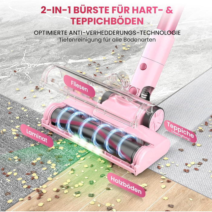 Акумуляторний пилосос Dzaki 50000 Па з дисплеєм, підставкою, довгою роботою та щіткою проти заплутування для килимів, твердих підлог, шерсті тварин, авто - помаранчево-рожевий