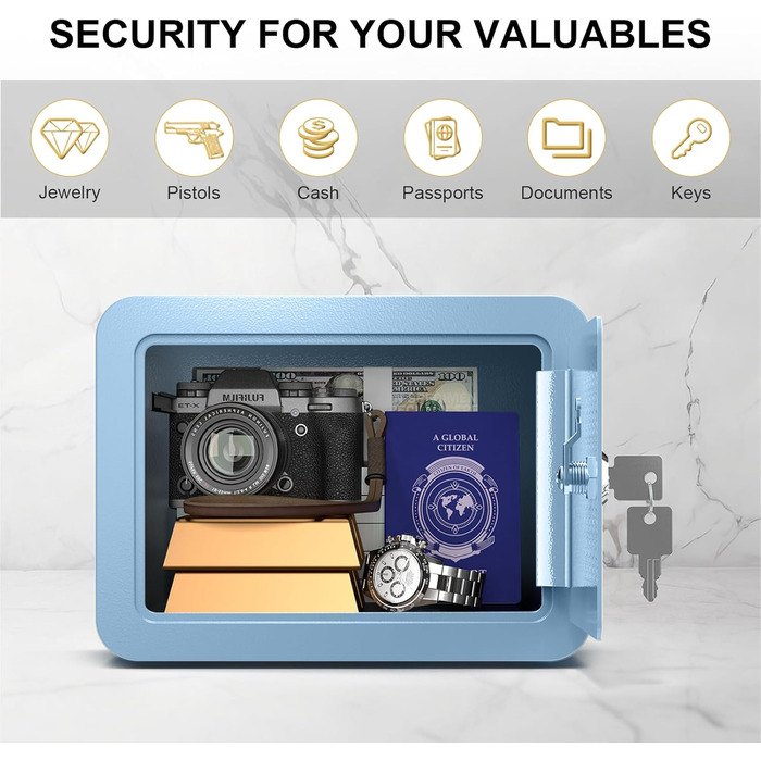 Дитячий сейф-сховище Mini Safe Box: сталевий сейфчик з ключем, 16.9 x 22.9 x 17.6 см, блакитний