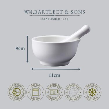 Традиційний ступка та товкачок Bartleet & Sons, порцеляна, 11 см, білий - для трав та спецій