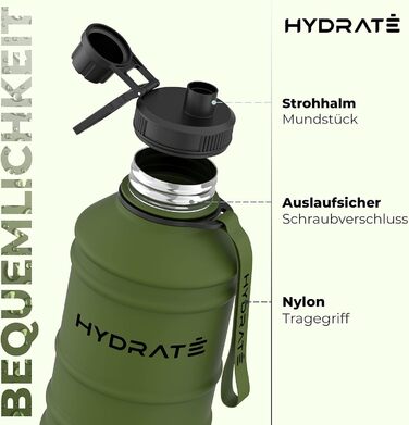 Пляшка для пиття HYDRATE 2,2 л з нержавіючої сталі - без вмісту BPA, герметична, тренажерний зал