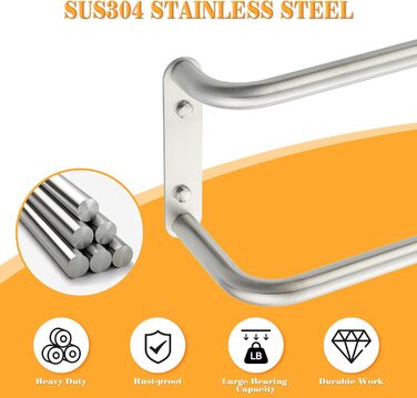 Тримач для рушників подвійний з нержавіючої сталі 304, 80 см, для ванної кімнати та кухні