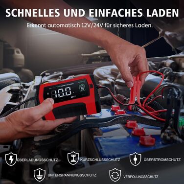 Інтелектуальне зарядне пристрій для акумулятора Haibito 12V/24V 10A з LCD-дисплеєм, для автомобіля