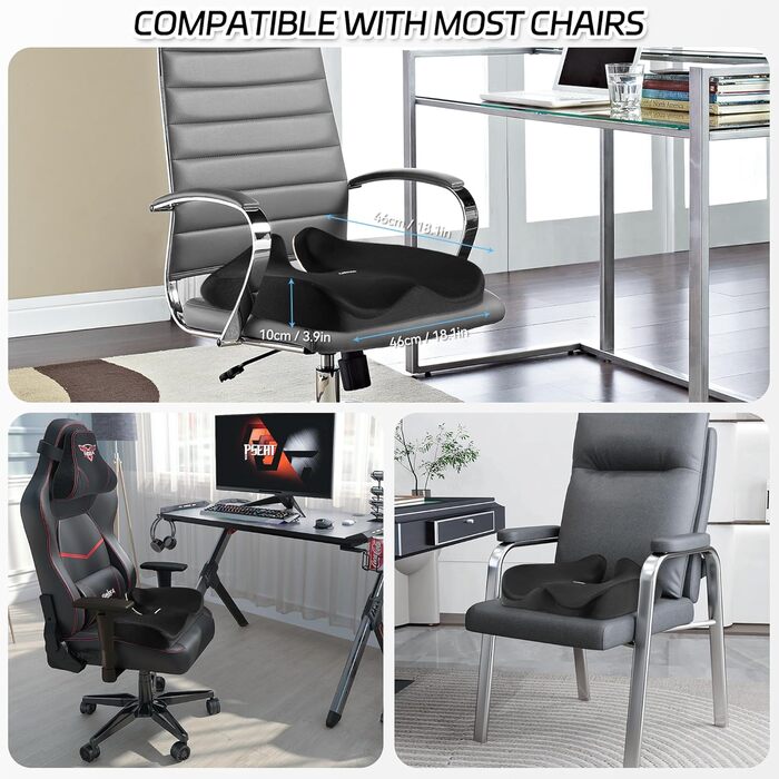 Ортопедична подушка для сидіння на офісне крісло: підтримка попереку, Memory Foam, для спини, чорна