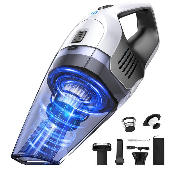 Акумуляторний ручний пилосос для авто та дому, потужний бездротовий портативний пилосос для килимів, сходинок та шерсті тварин, білий