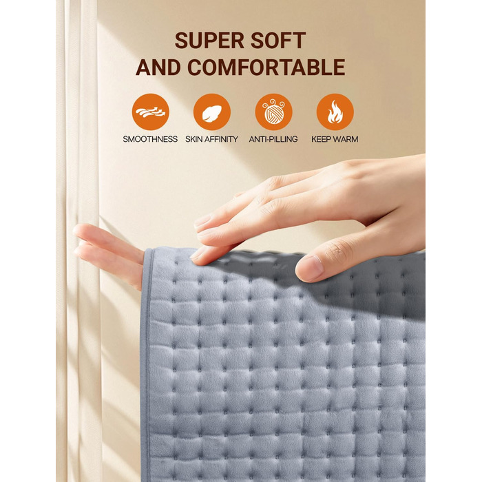 Електричне грілка для спини та тіла ALLJOY 85x45 см з автовимкненням, 6 температурних режимів, сірий колір