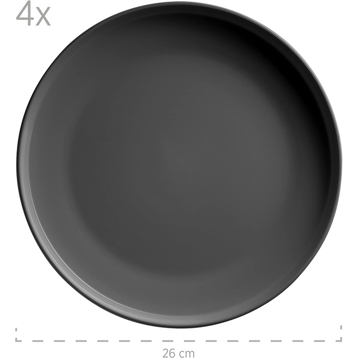 Серія MSER Alenia, набір посуду для 4 осіб у сучасному скандинавському дизайні, комбінований сервіз із сірої кераміки з 16 предметів, керамограніт
