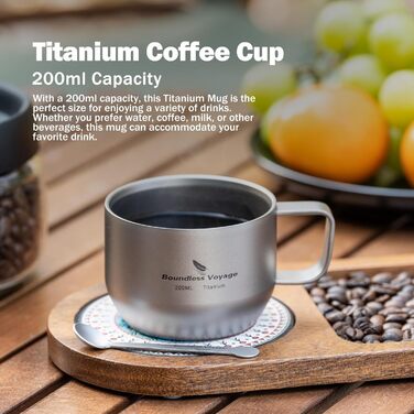 iBasingo чашка для еспресо Titan 200мл, подвійні стінки, нержавіюча сталь, для лате, капучино, какао, чай, подорожі, кемпінг, ультралегка, міцна