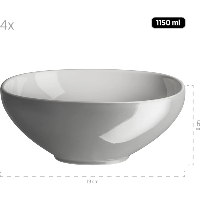 Набір посуду на 4 персони, кутові форми, 16 предметів, кераміка, біло-сірий (60 символів)