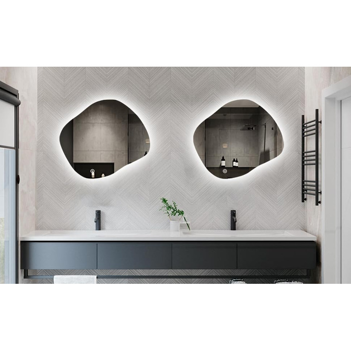 Асиметричне дзеркало для ванної кімнати Boromal з підсвічуванням 80x80 см LED, сенсорний вимикач, 3 кольори світла, регулювання яскравості