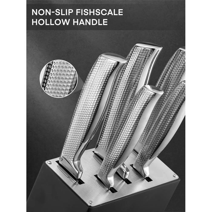 Набір ножів FOHERE 7 предметів з автозаточкою, професійний кухонний набір, з дерев'яним блоком, нержавіюча сталь, ергономічні ручки, ідеальний подарунок