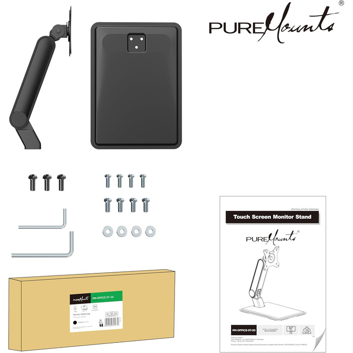 Кріплення для монітора PureMounts, підставка для сенсорного монітора, 17-32 дюйми, до 8 кг, VESA 75/100, 360° обертання, регулювання висоти, нахил, чорний