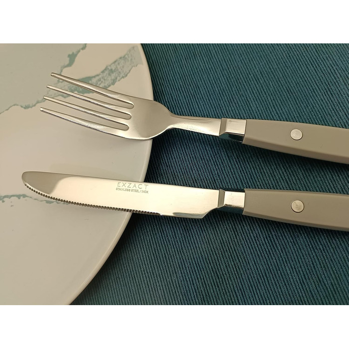 EXZACT Набір столових приборів 24 шт. з нержавіючої сталі з ручками з фіксацією - Ретро стиль. Включає: 6 виделок, 6 ножів, 6 ложок, 6 чайних ложок - сірий колір