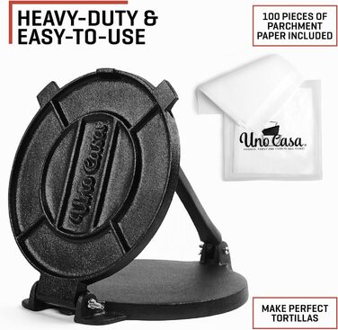 Пресс для тортилій Uno Casa Tortilla Presse 20 см - для тако, роті, з 100 шт. паперу для випікання