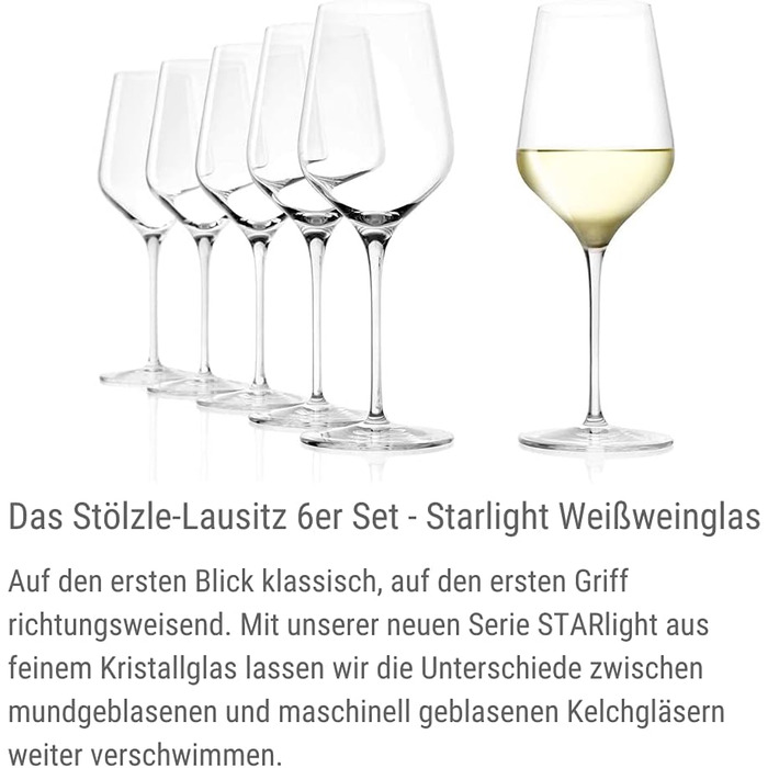 Келихи для білого вина, 410 мл., білий набір з 6 штук, Stölzle Lausitz