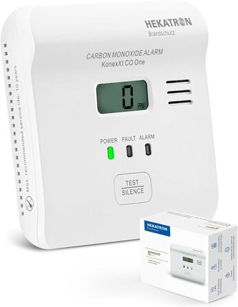 Датчик CO Hekatron KonexXt CO One з батареєю на 10 років – детектор чадного газу з дисплеєм та кнопкою тестування, проста установка