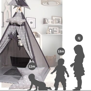 Намет-Тіпі для дітей з килимком, подушкою та м'ячами - ігровий намет у дитячу кімнату (Сірий)