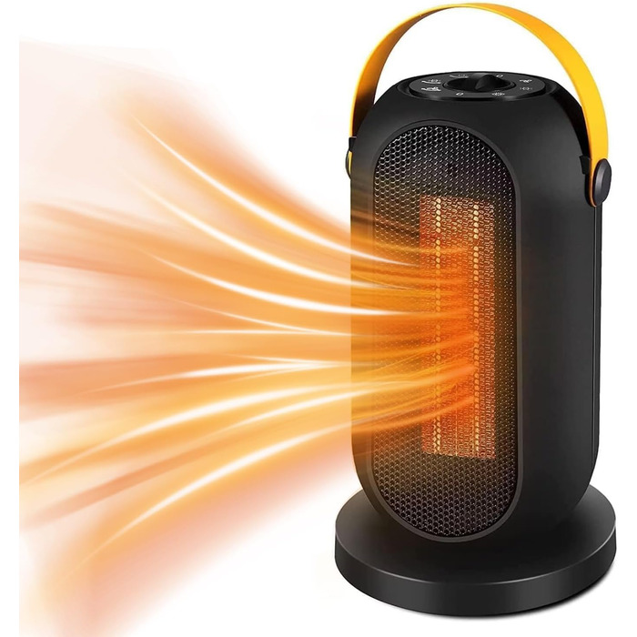 Електричний обігрівач з керамічним PTC нагрівачем, 1200W, з термостатом та захистом від перегріву та перекидання. Підходить для дому та офісу.