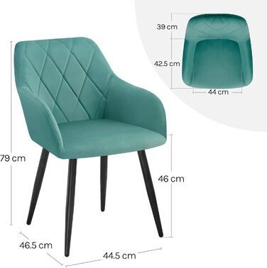 Набір обідніх стільців Woltu з підлокітниками та спинкою, для вітальні, кухні, їдальні. М'які стільці з оксамитовим покриттям, металеві ніжки, (Турквіс, 8 шт.)