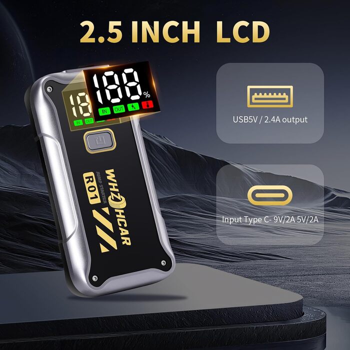 Powerbank Starthilfe 4000A: Портативний пусковий пристрій для авто 12V з LCD дисплеєм та LED ліхтариком. Підходить для бензинових (9.0L) та дизельних (7.5L) двигунів. Ідеально для SUV, мотоциклів та газонокосарок.