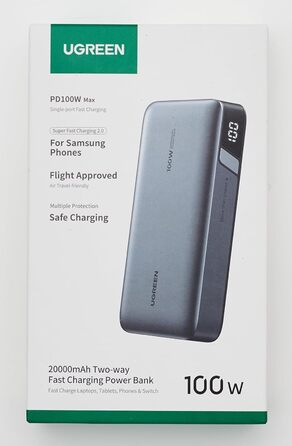 Повербанк UGREEN Nexode 100W Power Bank 20000mAh з 3 портами USB C зовнішній акумулятор з цифровим дисплеєм, сумісний з MacBook Pro/Air, iPhone 15 Pro/Pro Max/15/14 Pro, Galaxy S24 Ultra, Dell