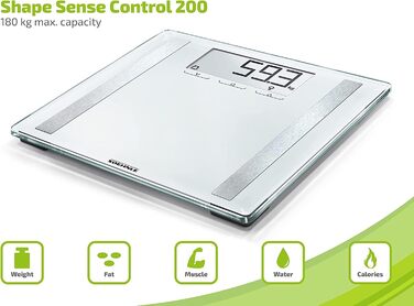 Цифрові ваги Soehnle Shape Sense Control на 200 осіб з надзвичайно великим РК-дисплеєм, ваги з автоматичним увімкненням/вимкненням, плоскі ваги для ванної кімнати, білі