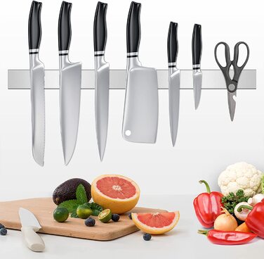 Тримач для ножів Tuevob 50 см, Магнітний самоклеючий тримач для ножів, Магнітний тримач для ножів з нержавіючої сталі, кухонний Магнітний тримач для ножів W
