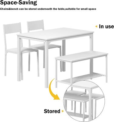 Обідній набір sogesfurniture на 4 особи: стіл 110×70×76 см, 2 стільці, лавка, металевий каркас, мармурова стільниця та золотисті елементи, прямокутний кухонний комплект з полицею для вітальні та їдальні