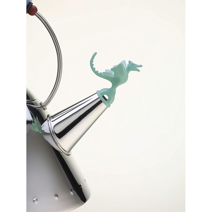Чайник Alessi Rex Tea 9093REX - нержавіюча сталь 18/10, полірована, з ручкою та мідним свистком у формі доісторичної рептилії (блакитний, зелений)
