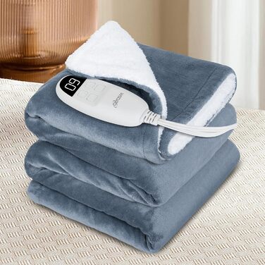 Електрична гріюча ковдра 160x130 см з автовимкненням, 9 режимів нагріву та таймером. Захист від перегріву, пральна, тепла ковдра для дому та офісу сірого кольору 160x130 см