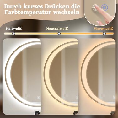 Круглий LED-дзеркало для ванної кімнати Mursche з підсвічуванням, 60 см, IP44, сенсорне регулювання, протизапотівальне покриття, 70x70 см