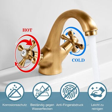 Змішувач для ванної кімнати з міді, ретро стиль, 2-вентильний, G3/8, для мийки, антична мідь