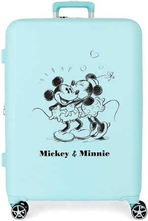 Середня бірюзова валіза Disney Mickey & Minnie Kisses, 48 x 70 x 26 см, жорстка ABS, вбудована застібка TSA, 88 л, 3,98 кг, 4 подвійні колеса