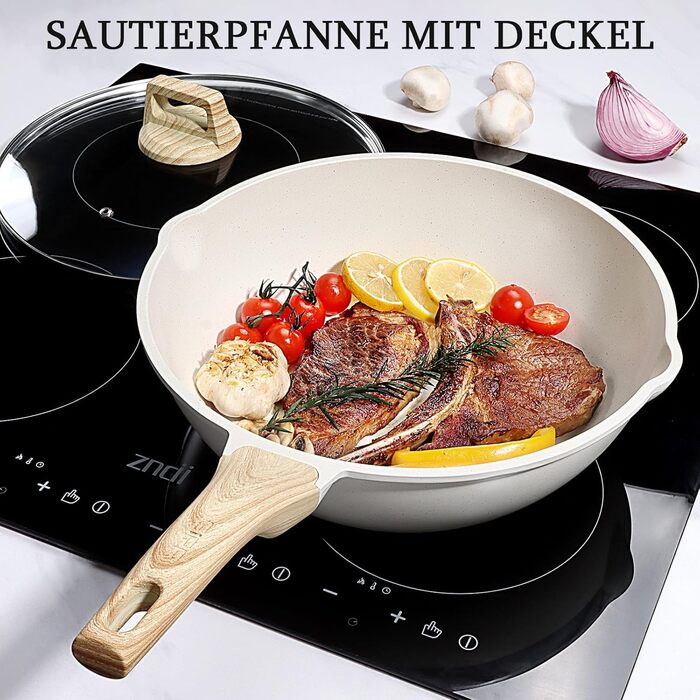 Сковорода з високим бортиком GiPP, 30 см, керамічне антипригарне покриття, з кришкою, 4.3 л, для всіх типів плит, біла