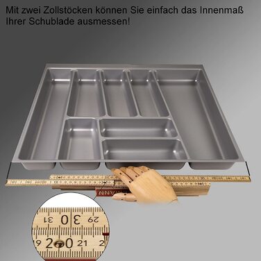 Вставка для столових приборів ORGA BOX II для ящика Nobilia 45 (462 x 355 мм будь ласка, виміряйте розмір внутрішньої частини ящика) сріблясто-сірий
