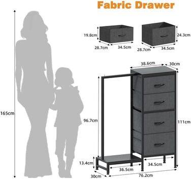Комод 111 см з 4 висувними ящиками з тканини, шафа для одягу, комод для спальні, вітальні, передпокою, сірий (30T x 76.5B x 111H см)
