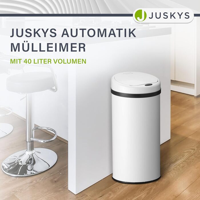 Відро для сміття Juskys з датчиком руху, 50 л - сталеве, з кришкою-затискачем для пакетів, кухонне