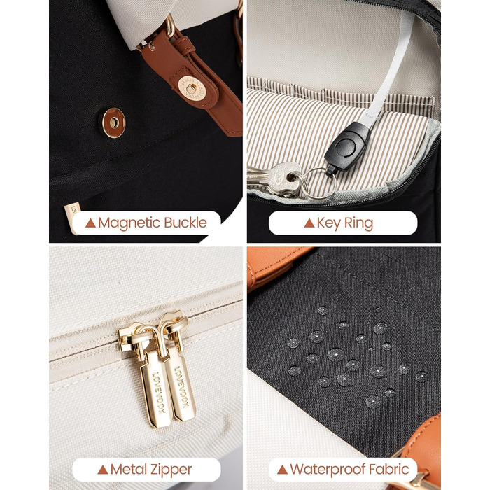 LOVEVOOK Рюкзак для жінок, рюкзак для ноутбука 15.6 дюймів, водонепроникний, для роботи, навчання, подорожей, стильний, бежевий & кавовий колір