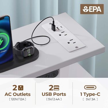 Ігровий стіл Seventable з LED підсвіткою, USB-портами та розетками, білий, 140 см. Комп'ютерний стіл з висувними ящиками, підставкою для клавіатури та монітора для дому та офісу