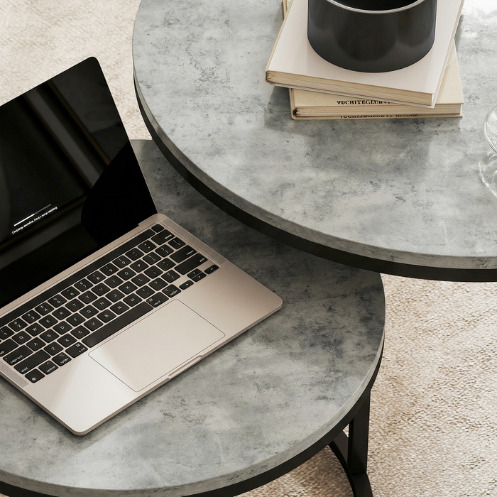 Сучасний комплект з двох журнальних столиків, столики-табуретки зі сталевим каркасом для вітальні, спальні, офісу, сірого кольору