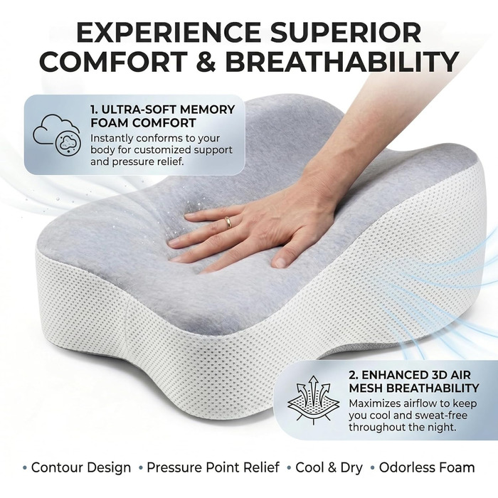 Ергономічна подушка між ніг для сну на боці (36 см) — ортопедична подушка для колін та стегон, біла, зі знімним чохлом