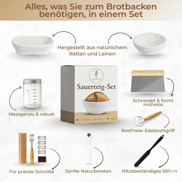 Набір для приготування закваски Crustica 8 частин: гномки круглі та овальні, скляна тара та аксесуари для випічки хліба