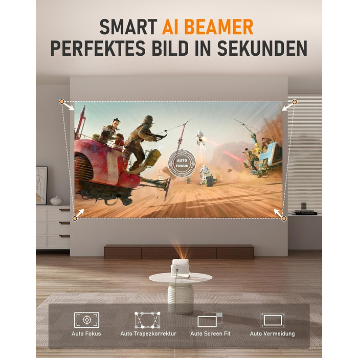 Міні проєктор Smart Beamer A-27000L: Full HD 1080P, WiFi6, Bluetooth, Netflix, 4K, Автофокус, для дому та на вулицю