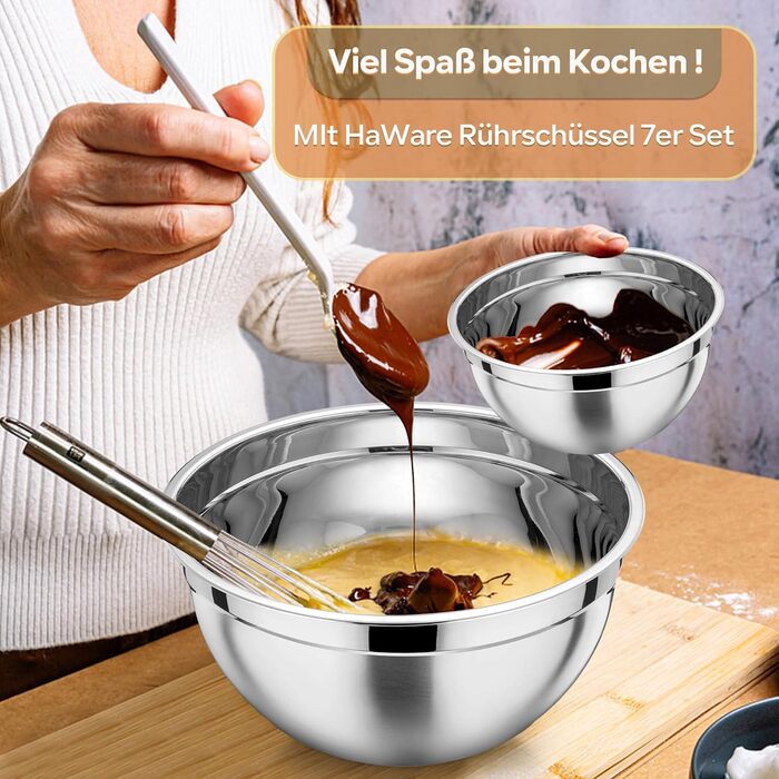 Набір мисок HaWare 7 шт. з нержавіючої сталі з кришками, 6.5/4.5/3/2.5/1.5/1.2/0.7L, для приготування, випікання, салатів, миття в посудомийній машині, Khaki/Нержавіюча сталь