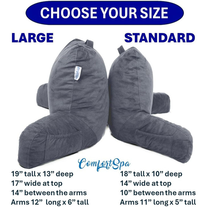 Подушка-валик ComfortSpa для дорослих з підлокітниками та кишенями, для підтримки спини в ліжку/на дивані, проти ГЕРХ, сіра